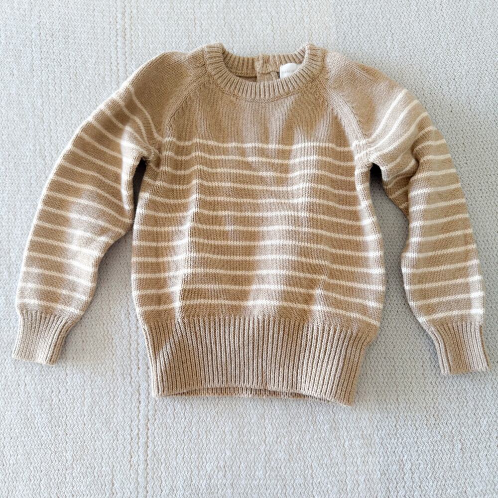 Jamie Kay Brown + Tan Striped Crewneck Cotton Sweater Size 1 Year Sad Beige
